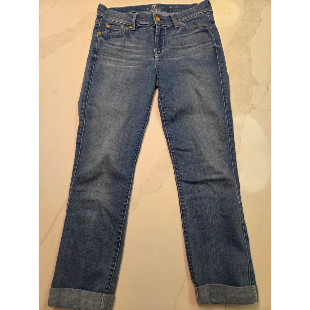 7 For All Mankind The Skinny Crop & Roll Medium Wash Stretch Jeans Size 25 - Picture 3 of 10